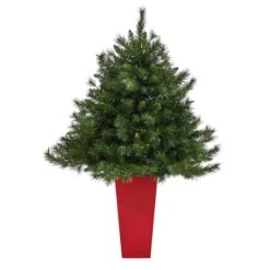 4.5ft. Pre-Lit Wyoming Mixed Pine Artificial Christmas Tree In Red Tower Planter, Clear Lights -Michaels Store D322753S 3
