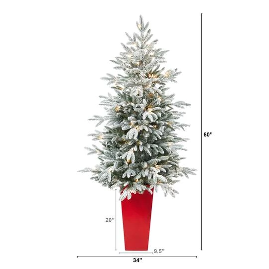 5ft. Pre-Lit Flocked Manchester Spruce Artificial Christmas Tree In Tower Planter, Clear Lights 6 5ft. Pre-Lit Flocked Manchester Spruce Artificial Christmas Tree In Tower Planter, Clear Lights - Image 6