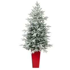 5ft. Pre-Lit Flocked Manchester Spruce Artificial Christmas Tree In Tower Planter, Clear Lights 9 5ft. Pre-Lit Flocked Manchester Spruce Artificial Christmas Tree In Tower Planter, Clear Lights -Michaels Store D322791S 3