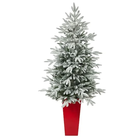5ft. Pre-Lit Flocked Manchester Spruce Artificial Christmas Tree In Tower Planter, Clear Lights 3 5ft. Pre-Lit Flocked Manchester Spruce Artificial Christmas Tree In Tower Planter, Clear Lights - Image 3