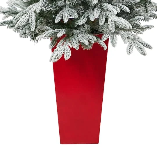 5ft. Pre-Lit Flocked Manchester Spruce Artificial Christmas Tree In Tower Planter, Clear Lights 7 5ft. Pre-Lit Flocked Manchester Spruce Artificial Christmas Tree In Tower Planter, Clear Lights - Image 7