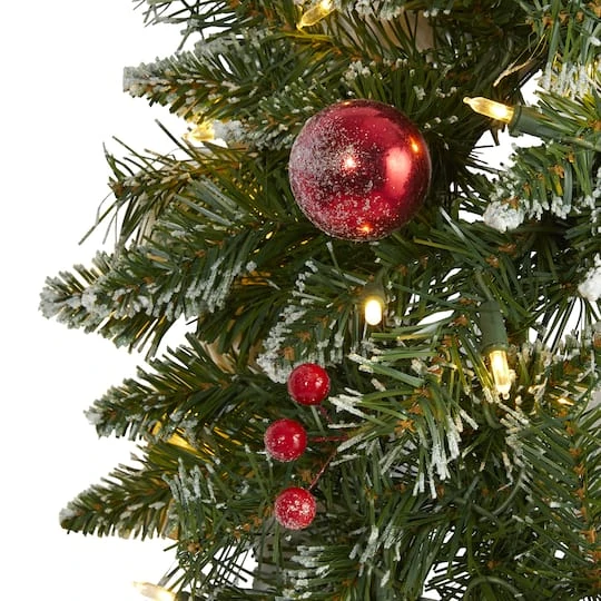 24" White LED Frosted Christmas Wreath With Ornaments & Berries 4 24" White LED Frosted Christmas Wreath With Ornaments & Berries - Image 4