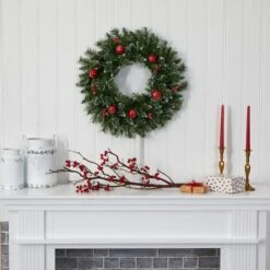 24" White LED Frosted Christmas Wreath With Ornaments & Berries 11 24" White LED Frosted Christmas Wreath With Ornaments & Berries -Michaels Store D322795S 5