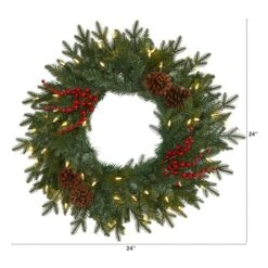24" LED Green Pine Christmas Wreath With Berries & Pinecones -Michaels Store D322796S 2
