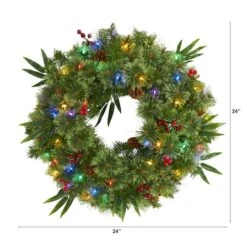 24" Multicolor LED Mixed Pine Christmas Wreath With Berries & Pinecones -Michaels Store D322797S 2