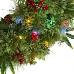 24" Multicolor LED Mixed Pine Christmas Wreath With Berries & Pinecones -Michaels Store D322797S 3