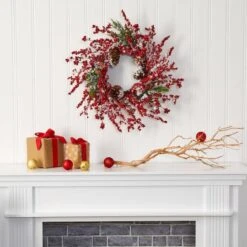 24" Frosted Cypress Wreath With Berries & Pinecones -Michaels Store D322801S 3