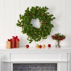 28" Green Holly & Berry Wreath -Michaels Store D322803S 3