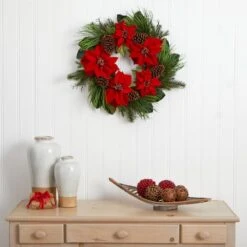 28" Poinsettia & Pine Wreath -Michaels Store D322809S 12