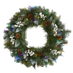 24" LED Snow Tipped Pinecone & White Berry Wreath