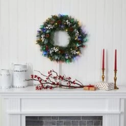 24" LED Snow Tipped Pinecone & White Berry Wreath -Michaels Store D322815S 4