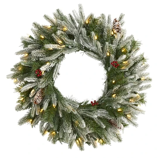 24" LED Snowed Pinecone Christmas Wreath 2 24" LED Snowed Pinecone Christmas Wreath - Image 2