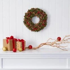 15in. Holiday Wreath With Pine Cones & Ornaments 7 15in. Holiday Wreath With Pine Cones & Ornaments -Michaels Store D322843S 3