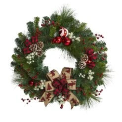 24in. Christmas Pine, Pinecone & Ornaments Wreath