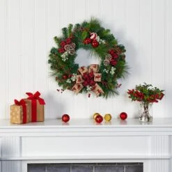 24in. Christmas Pine, Pinecone & Ornaments Wreath -Michaels Store D322847S 3