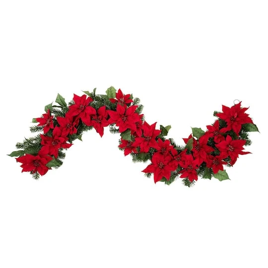 Haute Décor 6ft. Pre-Lit LED Poinsettia Garland 3 Haute Décor 6ft. Pre-Lit LED Poinsettia Garland - Image 3