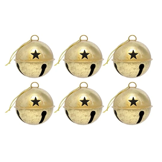 Haute Decor 6ct. 3.5" Gold Foil Jingle Bell Ornaments 2 Haute Decor 6ct. 3.5" Gold Foil Jingle Bell Ornaments - Image 2