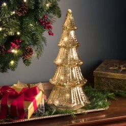 Gold Lighted Faux Mercury Glass Tabletop Tree -Michaels Store D349540S 2