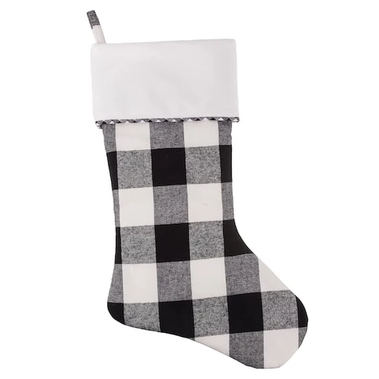 Haute Decor HangRight Black & White Buffalo Check Christmas Stocking 2 Haute Decor HangRight Black & White Buffalo Check Christmas Stocking - Image 2