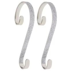 Haute Decor Stocking Scroll® Silver Glitter Stocking Holders, 2ct.