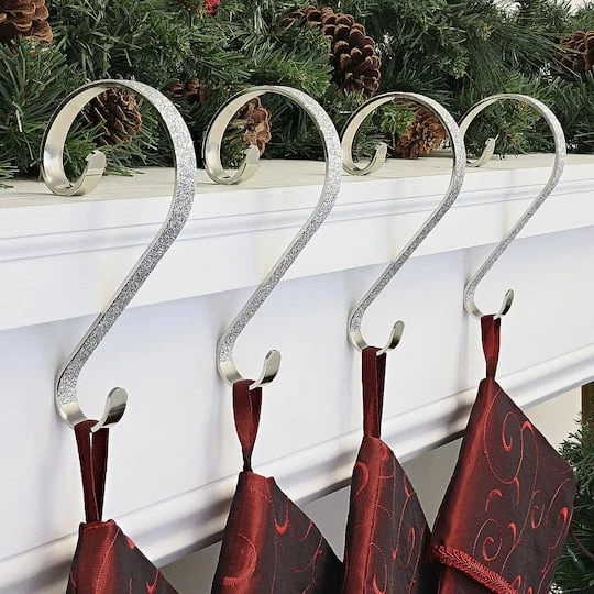 Haute Decor Stocking Scroll® Silver Glitter Stocking Holders, 4ct. 3 Haute Decor Stocking Scroll® Silver Glitter Stocking Holders, 4ct. - Image 3