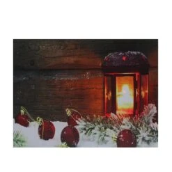Northlight LED Lighted Candle Lantern In The Wintry Outdoors Christmas Canvas Wall Art