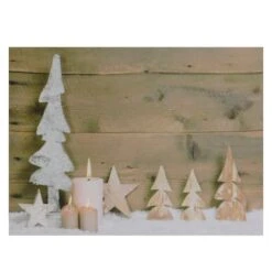 Northlight LED Lighted Flickering Candles And Winter Wooden Trees Canvas Wall Art