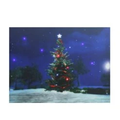 Northlight LED Lighted Decorated Christmas Tree At Night With Stars Canvas Wall Art