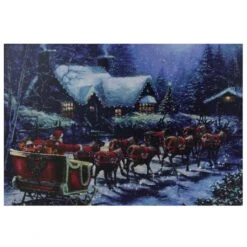 Northlight LED Lighted Santa Claus In Sleigh Christmas Canvas Wall Art