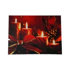Northlight LED Lighted Glitter Striped Candles With Poinsettia & Bow Christmas Wall Art