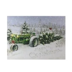 Northlight LED Lighted Merry Christmas Tractor Canvas Wall Art