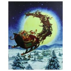 Northlight LED Back Lit Flying Santa Claus & Sleigh Christmas Wall Art