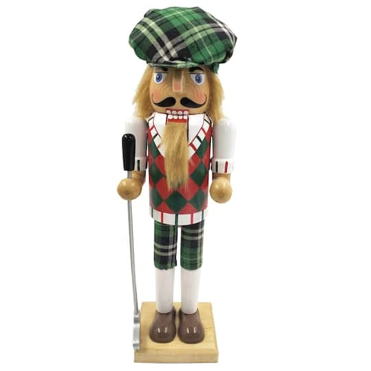 Santa's Workshop 14" Green Plaid Golfer Nutcracker 2 Santa's Workshop 14" Green Plaid Golfer Nutcracker - Image 2