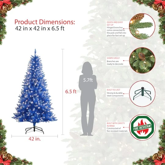 6.5ft. Pre-Lit Fashion Blue Artificial Christmas Tree, Clear Lights 5 6.5ft. Pre-Lit Fashion Blue Artificial Christmas Tree, Clear Lights - Image 5