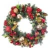 Village Lighting 30" Pre-Lit Scarlet Hydrangea Christmas Wreath, Clear LED Lights