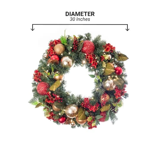 Village Lighting 30" Pre-Lit Scarlet Hydrangea Christmas Wreath, Clear LED Lights 8 Village Lighting 30" Pre-Lit Scarlet Hydrangea Christmas Wreath, Clear LED Lights - Image 8