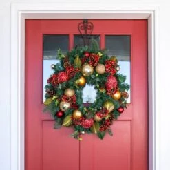 Village Lighting 30" Pre-Lit Scarlet Hydrangea Christmas Wreath, Clear LED Lights 12 Village Lighting 30" Pre-Lit Scarlet Hydrangea Christmas Wreath, Clear LED Lights -Michaels Store D403164S 4
