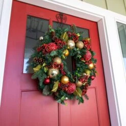 Village Lighting 30" Pre-Lit Scarlet Hydrangea Christmas Wreath, Clear LED Lights 13 Village Lighting 30" Pre-Lit Scarlet Hydrangea Christmas Wreath, Clear LED Lights -Michaels Store D403164S 5