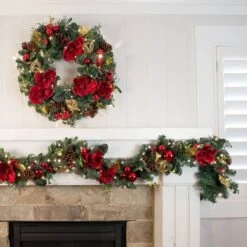 Village Lighting 30" Pre-Lit Red Magnolia Christmas Wreath, Clear LED Lights -Michaels Store D403166S 3