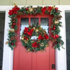 Village Lighting 30" Pre-Lit Red Magnolia Christmas Wreath, Clear LED Lights -Michaels Store D403166S 6