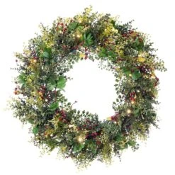 Village Lighting 30" LED Christmas Boxwood & Berry Wreath