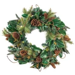 Village Lighting 30" Pre-Lit Magnolia Leaf Christmas Wreath, Clear LED Lights -Michaels Store D403185S 2