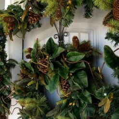 Village Lighting 30" Pre-Lit Magnolia Leaf Christmas Wreath, Clear LED Lights -Michaels Store D403185S 4