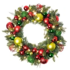 Village Lighting 30" Pre-Lit Festive Holiday Christmas Wreath, Clear LED Lights