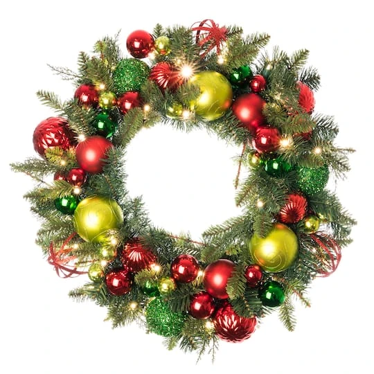 Village Lighting 30" Pre-Lit Festive Holiday Christmas Wreath, Clear LED Lights 1 Village Lighting 30" Pre-Lit Festive Holiday Christmas Wreath, Clear LED Lights