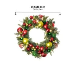 Village Lighting 30" Pre-Lit Festive Holiday Christmas Wreath, Clear LED Lights 17 Village Lighting 30" Pre-Lit Festive Holiday Christmas Wreath, Clear LED Lights -Michaels Store D403188S 18