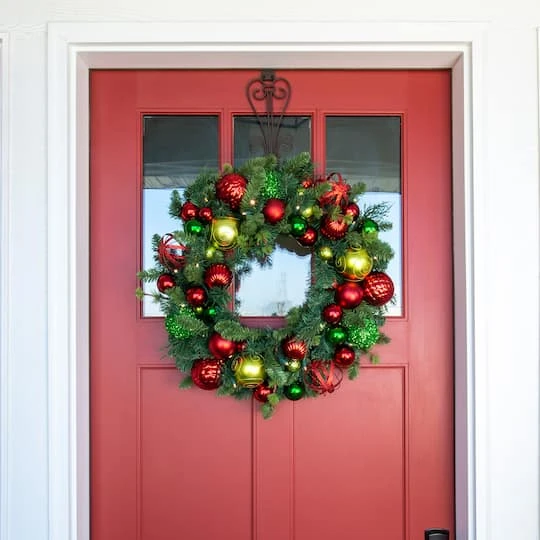 Village Lighting 30" Pre-Lit Festive Holiday Christmas Wreath, Clear LED Lights 8 Village Lighting 30" Pre-Lit Festive Holiday Christmas Wreath, Clear LED Lights - Image 8