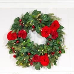 Village Lighting 30" LED Red Peonies & Berry Wreath -Michaels Store D403198S 10
