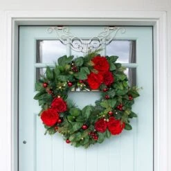 Village Lighting 30" LED Red Peonies & Berry Wreath -Michaels Store D403198S 2