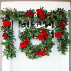 Village Lighting 30" LED Red Peonies & Berry Wreath -Michaels Store D403198S 3